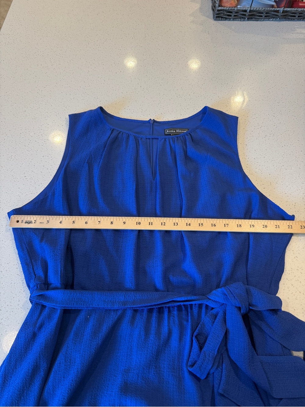 Jessica Howard Royal Blue Cascade Ruffle Tie Waist Sleeveless Dress Plus Size 20 - Picture 6 of 11